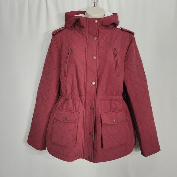 Eden Society Sherpa Lined Red Quilted Jacket with Hood Size S - Picture 1 of 12